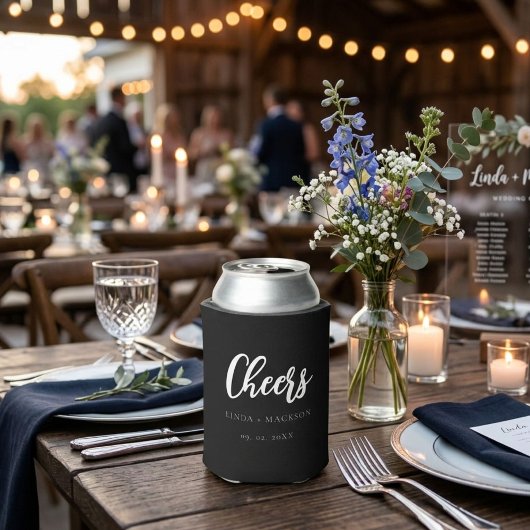 Elegante Zwarte botanische kam monogram bruiloft Blikjeskoeler