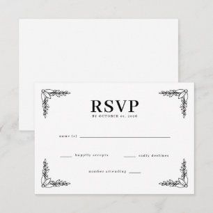 Elegante Zwarte Botanische RSVP Kaartje