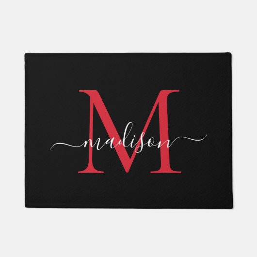 Elegante zwarte Bourgogne Custom Monogram Script N Deurmat (Voorkant)