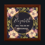 Elegante zwarte bruidsmeisje voorstel doos cadeaudoosje<br><div class="desc">Rustiek,  modern,  elegant,  botanisch chic zwart bruidsmeisje voorstel doos met waterverf blos roze bloemen.</div>