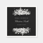 Elegante zwarte bruidsshower servetten met bloemen (Voorkant)