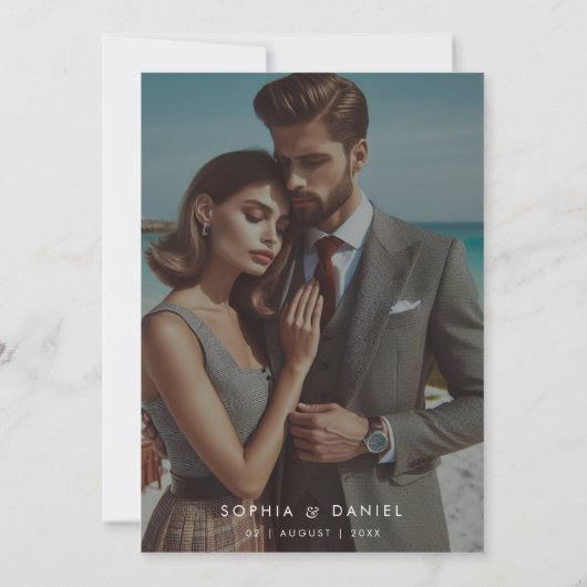 Elegante zwarte bruiloft Bewaar de datum Foto Kaart (Achterkant)