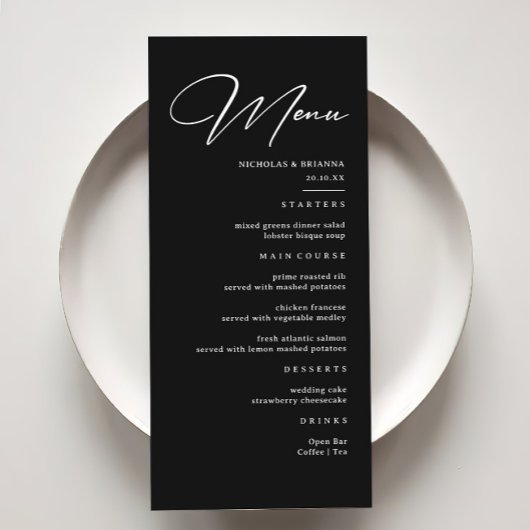 Elegante Zwarte Bruiloft Menu