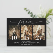 Elegante Zwarte Bruiloft | Moderne Chic Drie Foto Save The Date (Staand voorkant)