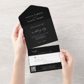 Elegante zwarte bruiloft RSVP QR-code All In One Uitnodiging (Afscheurbaar)