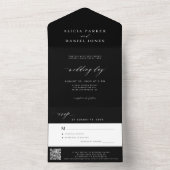 Elegante zwarte bruiloft RSVP QR-code All In One Uitnodiging (Binnen)