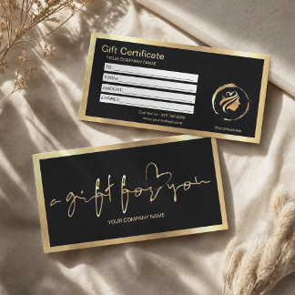 Elegante zwarte cadeaubon met namaak goud folie