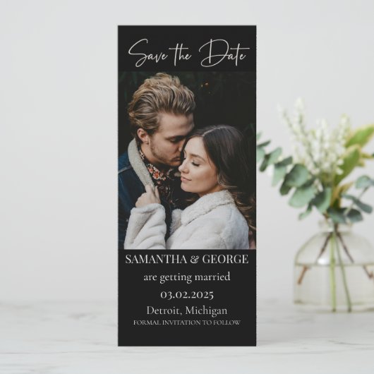 Elegante Zwarte Calligrafie Bewaar de Datum Kaart (Staand voorkant)