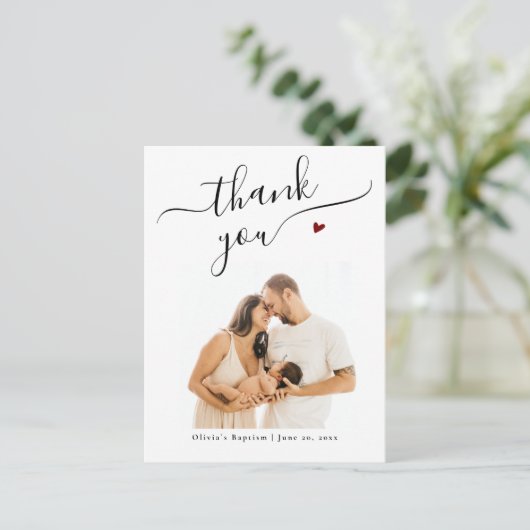 Elegante Zwarte Calligrafie Doop Foto Dankjewel Briefkaart (Staand voorkant)