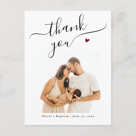 Elegante Zwarte Calligrafie Doop Foto Dankjewel Briefkaart (Voorkant)