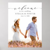 Elegante Zwarte Calligrafie Foto Bruiloft Welkom Poster (Voorkant)