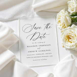 Elegante Zwarte Calligrafie Huwelijk Save the Date Acryl Uitnodigingen