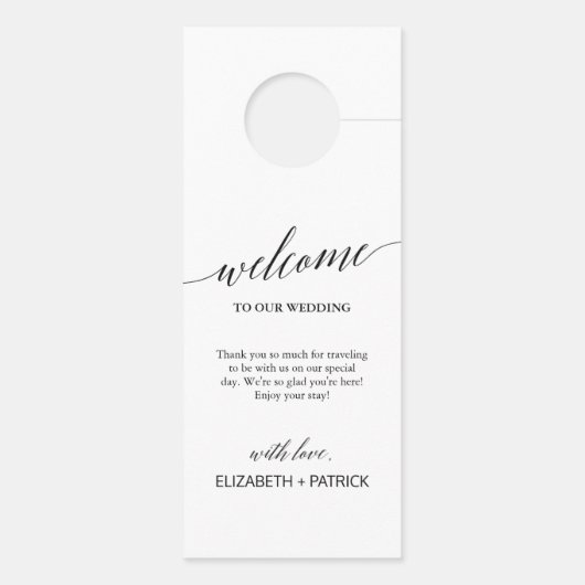 Elegante Zwarte Calligrafie Huwelijksgast Deurhanger (Achterkant)