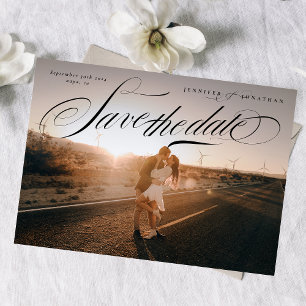 Elegante Zwarte Calligrafie Klassieke QR Code Foto Save The Date