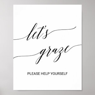Elegante Zwarte Calligrafie Let's Graze Eettafel Poster