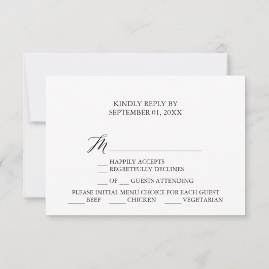 Elegante Zwarte Calligrafie Menu Keuze RSVP Kaart (Achterkant)