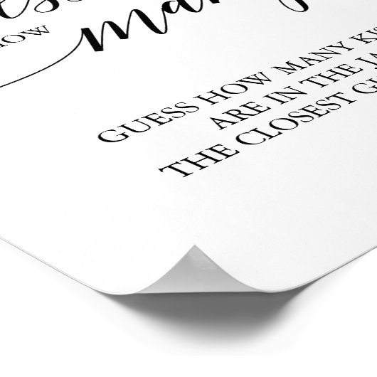 Elegante Zwarte Calligrafie Raad Hoeveel Kusjes Poster (Hoek)