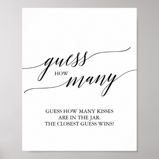 Elegante Zwarte Calligrafie Raad Hoeveel Kusjes Poster (Voorkant)