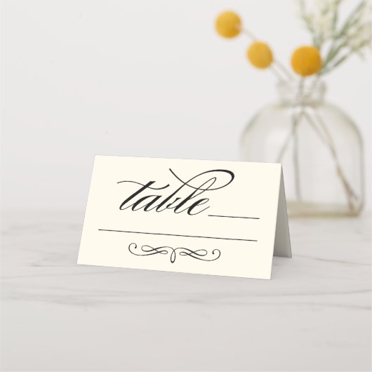 Elegante Zwarte Calligrafie Script Ivoren Bruiloft Plaatskaartje (Voorkant)