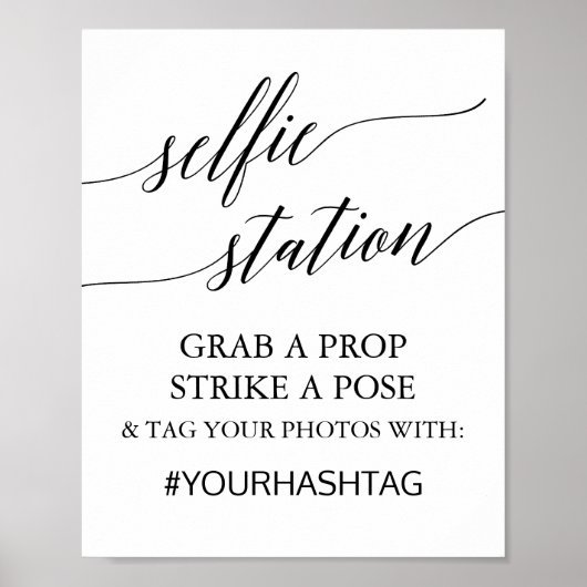 Elegante Zwarte Calligrafie Selfie Station Bord Poster (Voorkant)