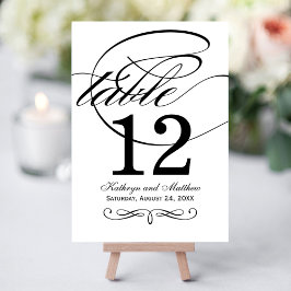 Elegante Zwarte Calligrafie Tafelnummerkaart Kaart