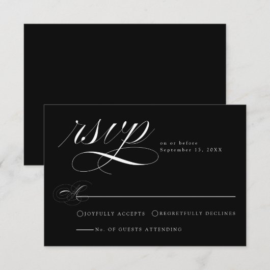 Elegante Zwarte Calligrafie Trouw RSVP Kaart (Voorkant / Achterkant)