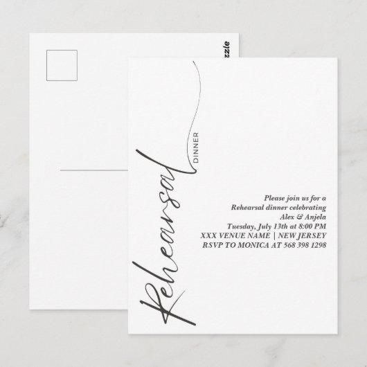 Elegante Zwarte Calligrafie Witte Minimale Proef  Briefkaart (Voorkant / Achterkant)