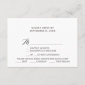 Elegante Zwarte Calligraphy Menu Keuze RSVP Kaart (Achterkant)