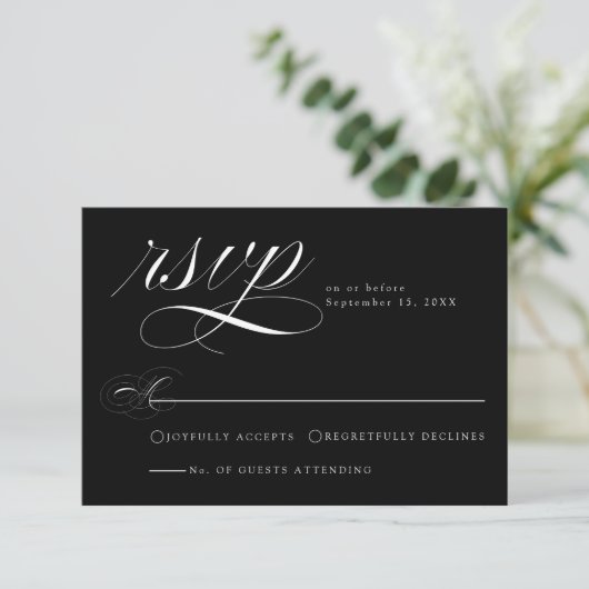 Elegante Zwarte Calligraphy Trouw RSVP Kaart (Staand voorkant)