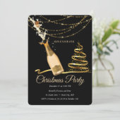 Elegante zwarte champagne kerstboom kaart (Staand voorkant)