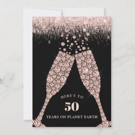 Elegante zwarte champagne toast 50ste verjaardagsf kaart
