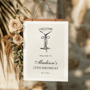 Elegante Zwarte Champagne Verjaardags Welkom Poster