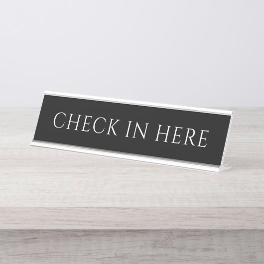 Elegante Zwarte Check-in Naambord Bureau Naambordje (Voorkant)