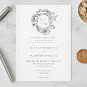 Elegante zwarte Chinoiserie Bird & Crest bruiloft Kaart