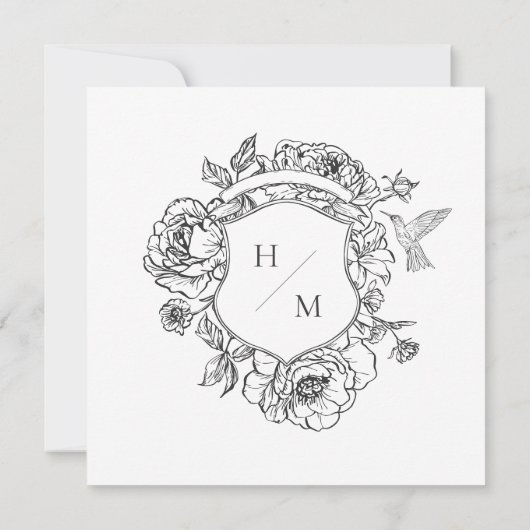 Elegante zwarte Chinoiserie Bird & Crest bruiloft Save The Date (Achterkant)