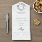 Elegante zwarte Chinoiserie Bird Crest Wedding All In One Uitnodiging