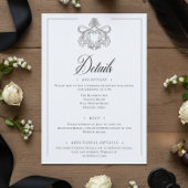 Elegante zwarte Chinoiserie Bird Crest Wedding Informatiekaartje