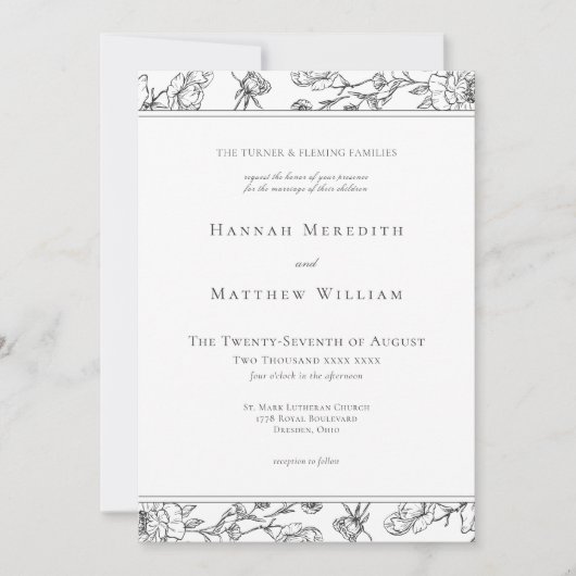 Elegante zwarte Chinoiserie Bird Crest Wedding Kaart (Voorkant)