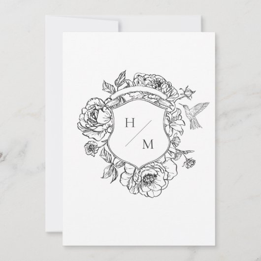 Elegante zwarte Chinoiserie Bird Crest Wedding Kaart (Achterkant)