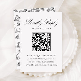 Elegante zwarte Chinoiserie bloemenbruiloft QR-cod RSVP Kaartje