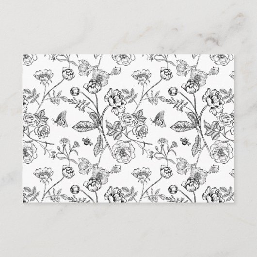 Elegante zwarte Chinoiserie bloemenbruiloft recept Informatiekaartje (Achterkant)