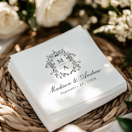 Elegante zwarte Chinoiserie Monogram Crest Wedding Servet