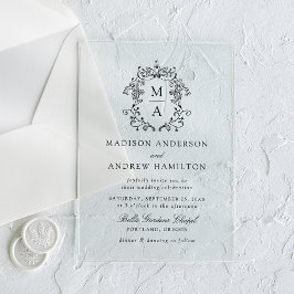 Elegante zwarte Chinoiserie Victoriaans bloemenbru Acryl Uitnodigingen