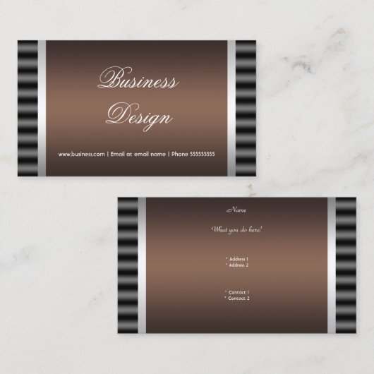 Elegante Zwarte Chocolade Bruin Grijs Zilver Desig Visitekaartje (Voorkant / Achterkant)