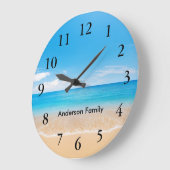 Elegante zwarte cijfers Aqua Beach Scene gepersona Grote Klok (Hoek)