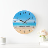 Elegante zwarte cijfers Aqua Beach Scene gepersona Grote Klok (Huis)