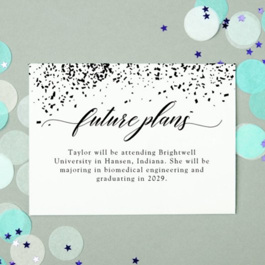 Elegante Zwarte Confetti Afstudeer Toekomstplannen Notitiekaartje