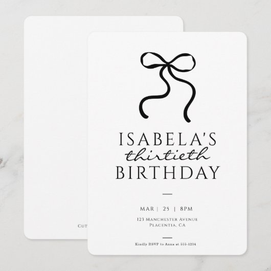 Elegante Zwarte Coquette Boog Verjaardagsfeest Kaart (Voorkant / Achterkant)