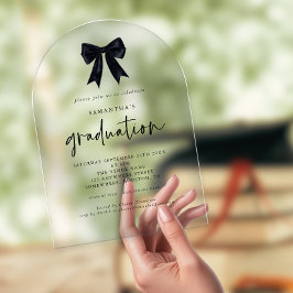 Elegante zwarte Coquette Bow Graduation Party Acryl Uitnodigingen
