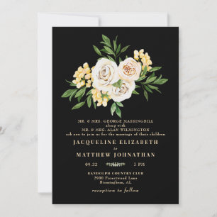 Elegante Zwarte Crème Bloemige Pioenrozen Trouw Kaart